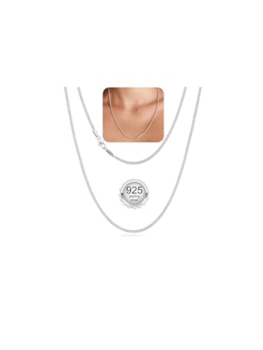 925 Sterling Silver Curb Chain Necklace Lobster Clasp Minimalist